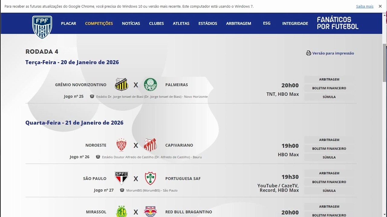 A tabela da 4ª rodada do Campeonato Paulista e onde assistir os jogos ao vivo #paulistão