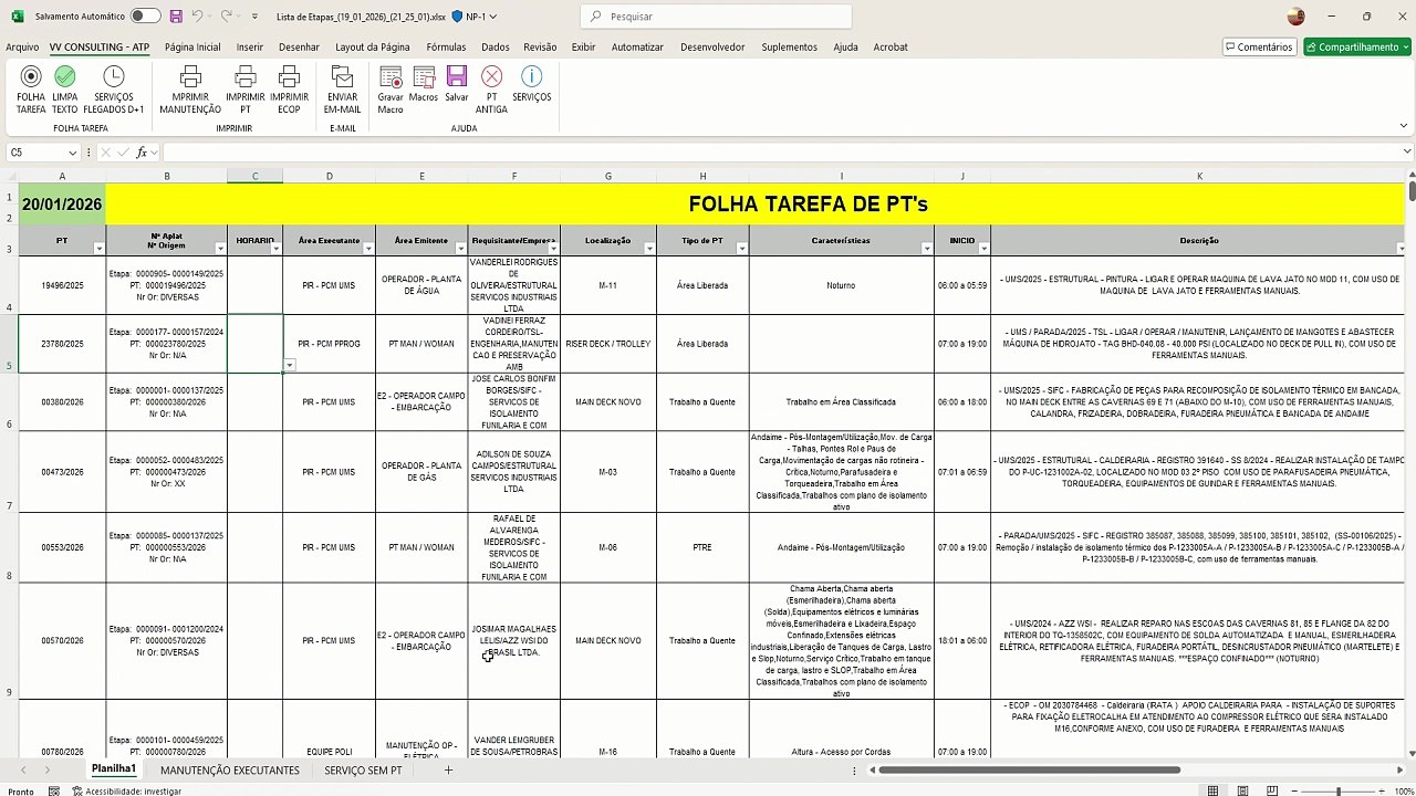 GERANDO FOLHA TAREFA