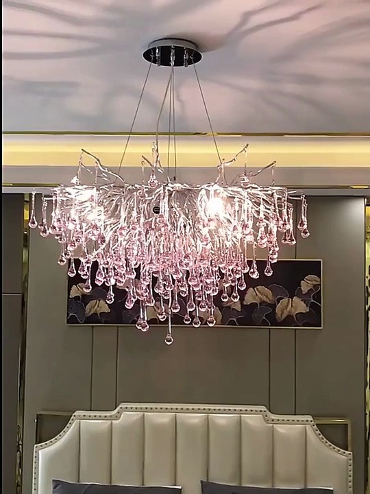 Pink Crystal Chandelier Bedroom Interior Chrome Colorful Ceiling Crystal Ceiling Living Room Light Luxury Chandelier