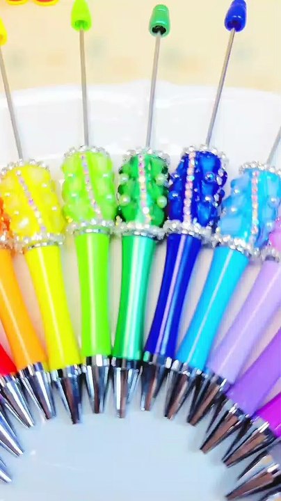 Beadable Pen with Glittery Hearts and Half-Shell Pearls, Clear and AB Rhinestones Chains, Multi-Color