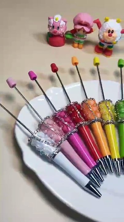 Beadable Pen with Glittery Hearts and Half-Shell Pearls, Clear and AB Rhinestones Chains, Multi-Color