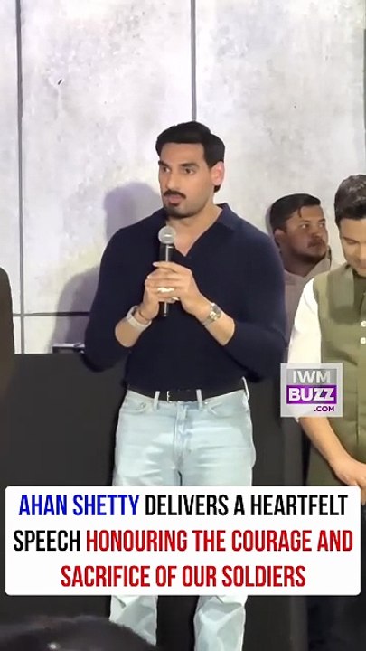 Ahan Shetty delivers a heartfelt speech Honouring the courage and sacrifice of our soldiers at the Border 2 event