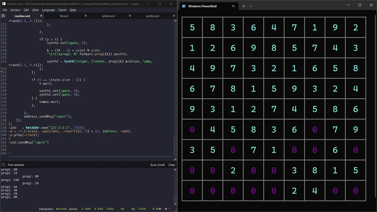 Sonifying a SUDOKU SOLVER with SuperCollider