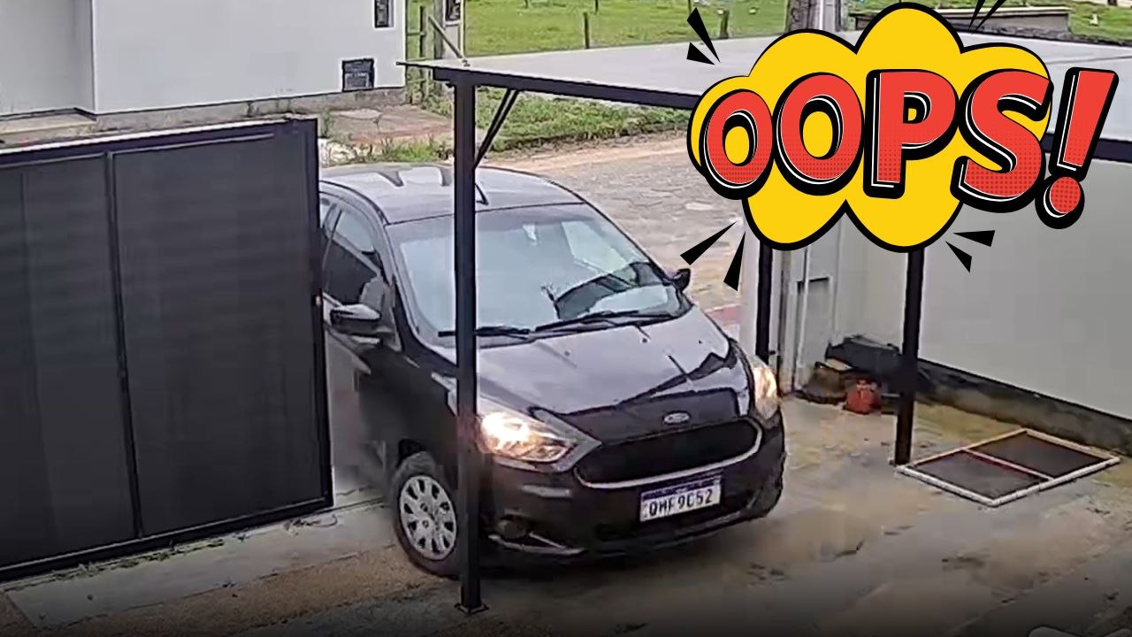 Chaos maker knocks down the wall while trying to take the car out
