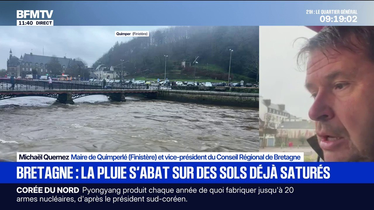 Crues en Bretagne: "Il se peut que la Laïta passe par dessus les barrières anti-inondation", explique le maire de Quimperlé (Finistère)
