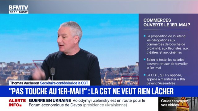 Travail le 1er mai: Le volontariat n'existe pas , estime Thomas Vacheron, secrétaire confédéral de la CGT