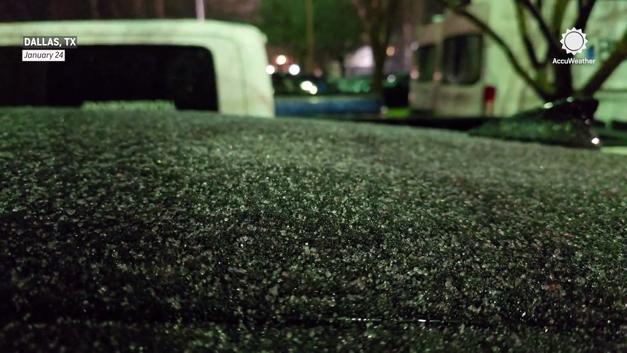 Cars coated in sleet as winter storm sweeps through Texas