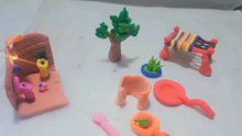 DIY How to make polymer clay miniature Village House, Washroom Set, Kitchen Set, Tree, Charpai