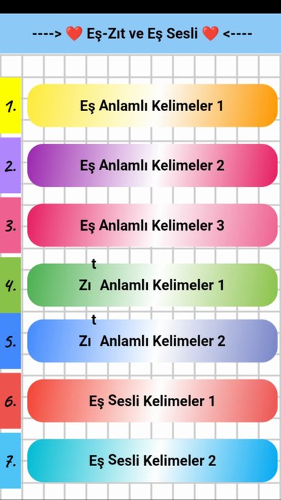 Eş Anlam - Zıt Anlam - Eş Sesli Kelimeleri Öğrenme