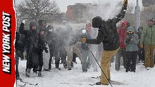 Brooklyn park erupts in a massive snowball fight