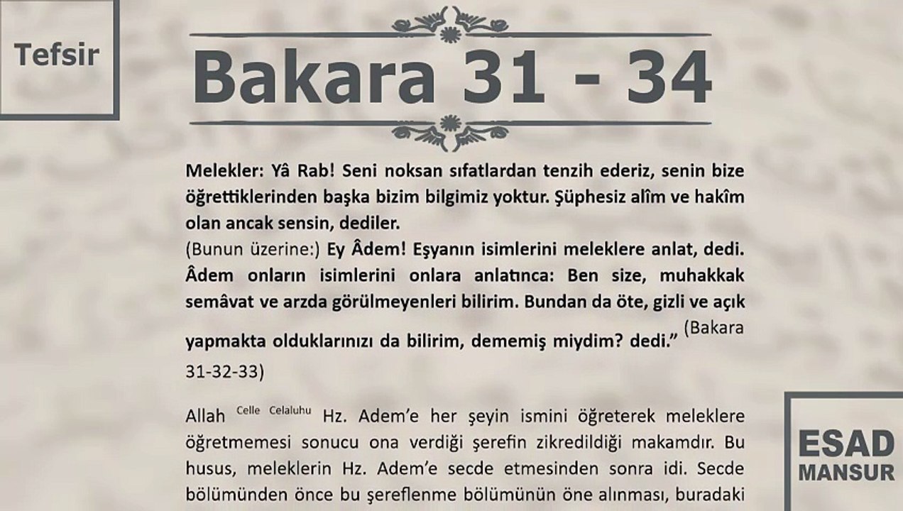 Esad Mansur - Bakara Suresi Tefsiri 31-34