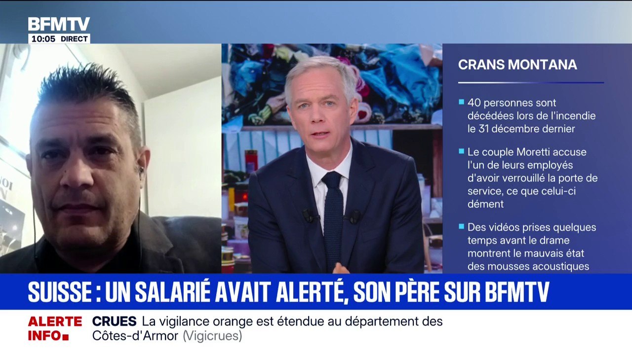 Crans-Montana: "Il nous avait dit qu'il voulait rentrer, que rien n'allait", témoigne le père d'un employé rescapé qui avait alerté sur l'état du bar avant l'incendie