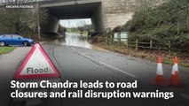 Roads closed and warning of rail disruption as Storm Chandra hits UK