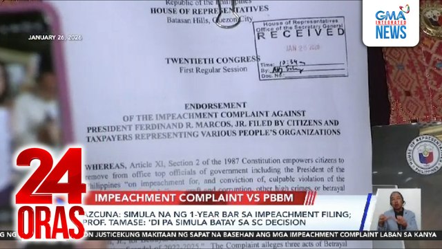Azcuna - Simula na ng 1-year bar sa impeachment filing; Prof Tamase - ‘Di pa simula batay sa SC decision | 24 Oras