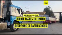 Aid trucks enter the Gaza Strip via the Rafah crossing with Egypt