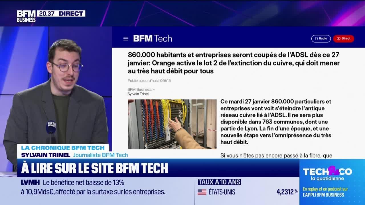 À lire sur le site Tech&Co : “860 000 habitants et entreprises seront coupés de l'ADSL dès ce 27 janvier : Orange active le lot 2 de l'extinction du cuivre, qui doit mener au très haut débit pour tous”, par Sylvain Trinel - 27/01