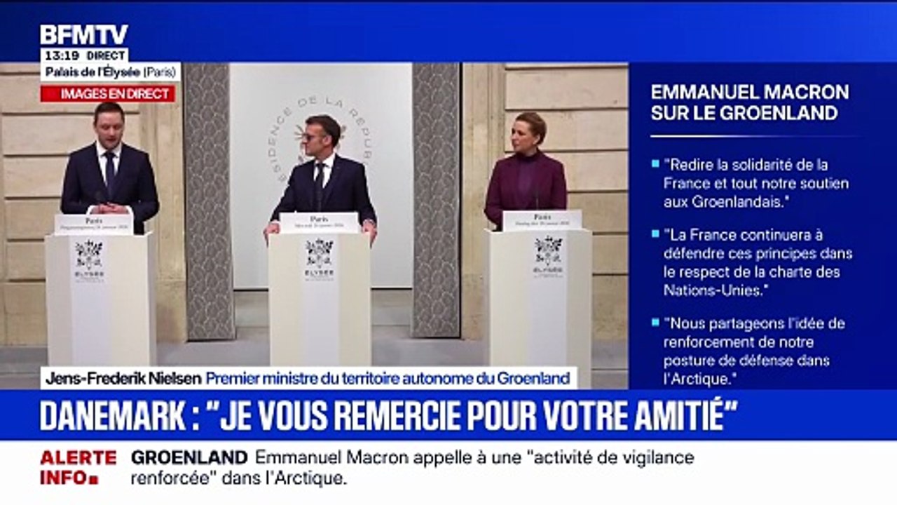 "Vous avez été à nos côtés sans aucune hésitation", déclare le Premier ministre du Groenland Jens-Frederik Nielsen à Emmanuel Macron