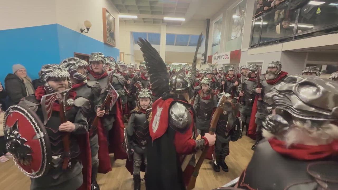 UK: Vikings perform classic rock song ahead of Up Helly Aa festival in Shetland