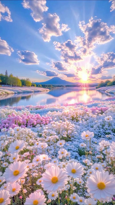 “Peaceful Sunrise Over Flower Lake 🌅🌼 | Beautiful Nature Shorts”