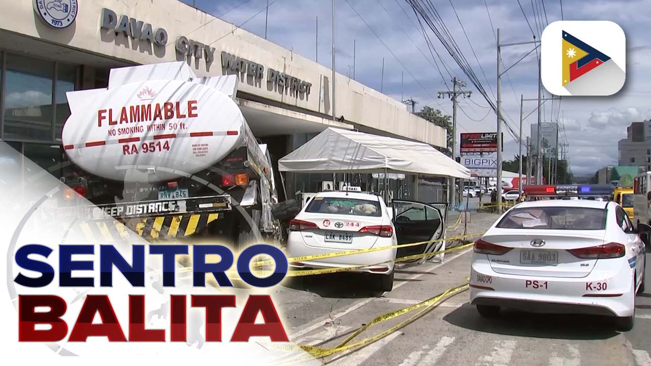 Fuel tanker truck, inararo ang isang taxi at sumalpok sa harap ng Davao City Water District; mag-ina na sakay ng taxi, nagtamo ng minor injury | ulat ni Jaira Mondez - PTV Davao
