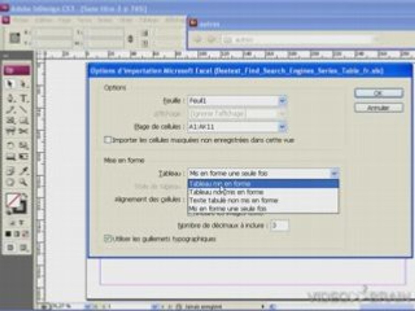 Adobe InDesign CS3 - Importer des tableaux Excel - Vidéo Dailymotion