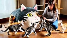 ファンタジー猫クッション 【衝撃の可愛さ】「猫缶から生まれた」巨大猫が出現？！飼い主を気遣う優しいセリフに心がとろける！