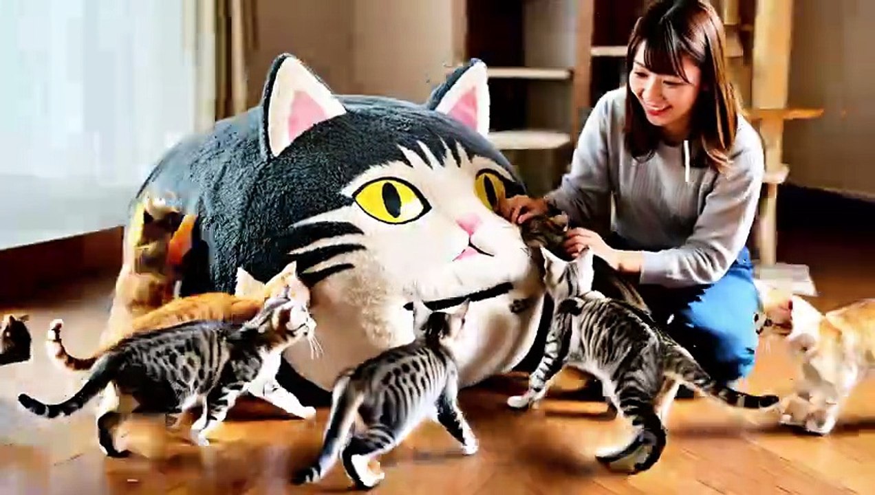 ファンタジー猫クッション 【衝撃の可愛さ】「猫缶から生まれた」巨大猫が出現？！飼い主を気遣う優しいセリフに心がとろける！