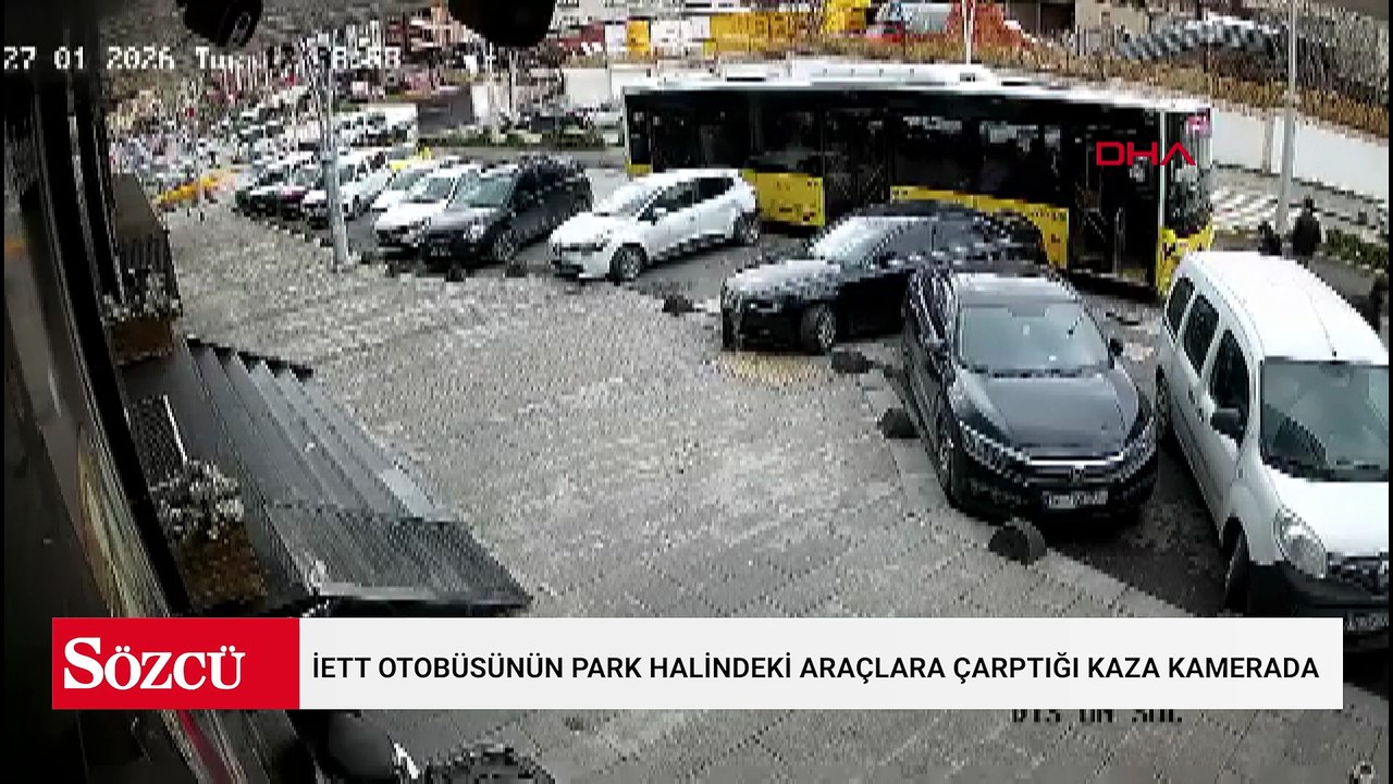 Esenler'de İETT otobüsünün park halindeki araçlara çarptığı kaza kamerada