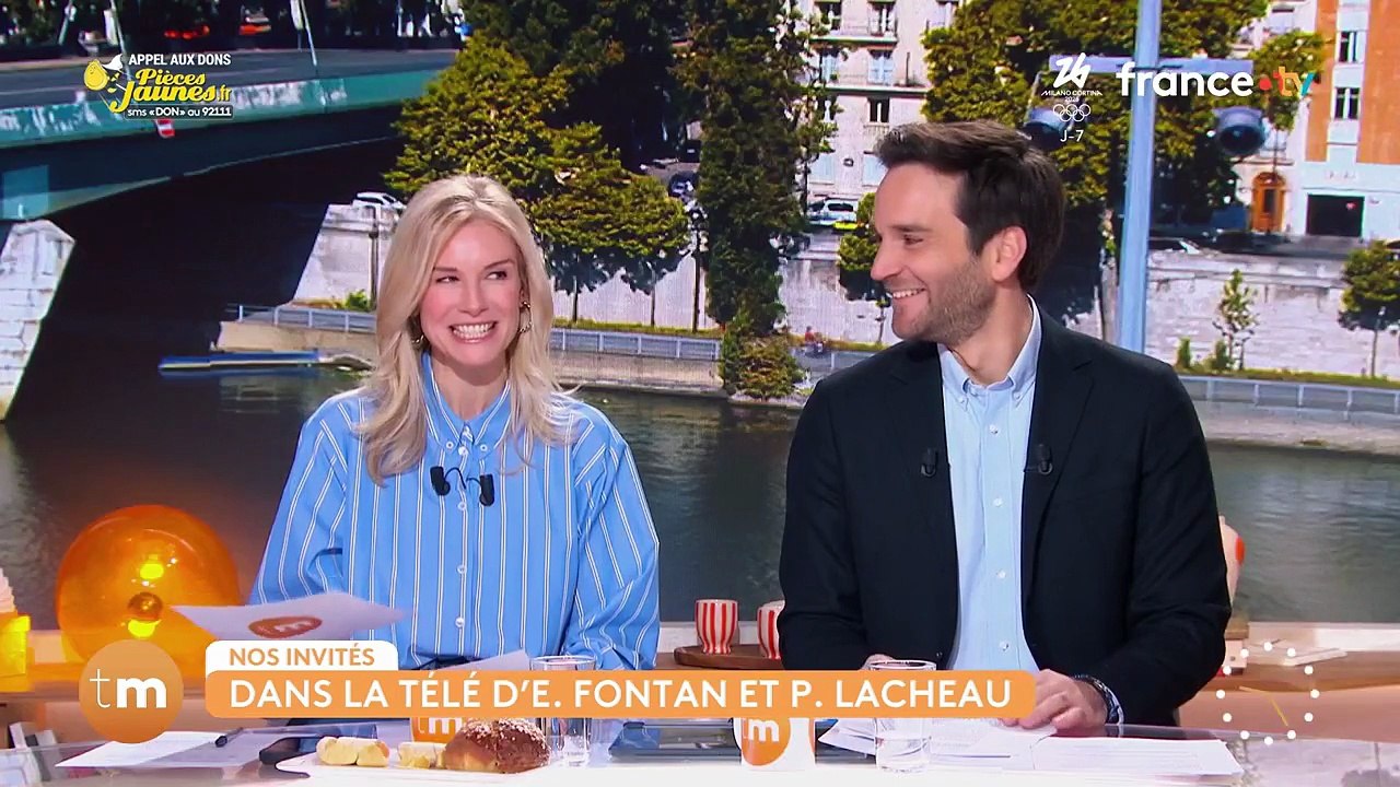 VOICI - "Il fait genre, mais il est super content !" : Élodie Fontan taquine Philippe Lacheau, piégé par Tarek Boudali dans Télématin (ZAPTV)