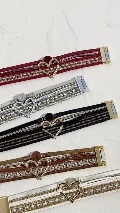 Amazon.com- hotoo Leather Wrap Bracelet for Women Red Beaded Cuff Bracelet with Heart-shape Decor Bohemian Crystal Bracelet Jewelry with Clasp Bangle Bracelet for Women Birthday Holiday Gift- Clothing, Shoes & Jewelry