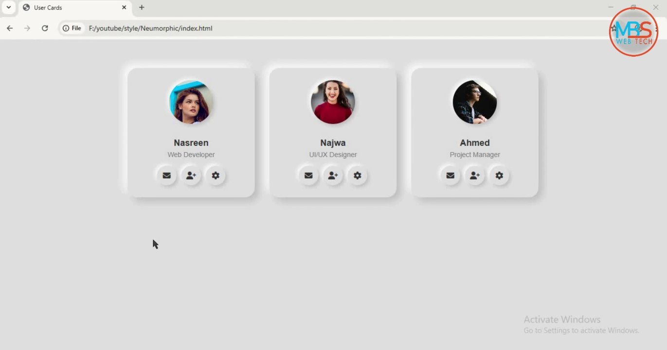 Soft UI Neumorphic Profile Cards Using HTML & CSS