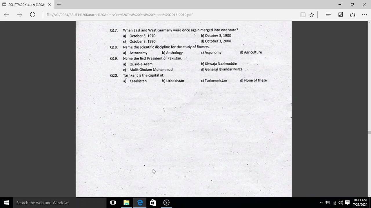 Sir Syed university Original past paper solution General Knmowledge