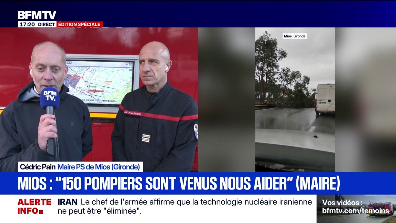 Tornade à Mios en Gironde: "150 pompiers sont venus nous aider", déclare Cédric Pain, maire (PS) de Mios