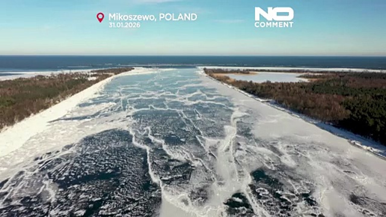 Poles flock to frozen Baltic Sea beach as temperatures plunge