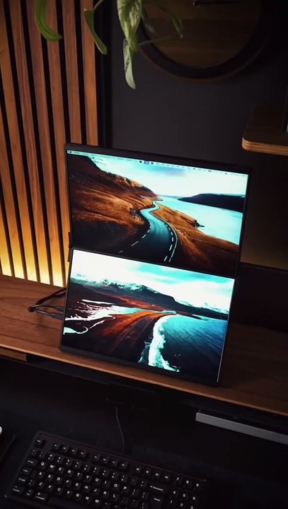 Dual Portable Monitor 15.6" – Folding Stacked Triple Screen Laptop Extender