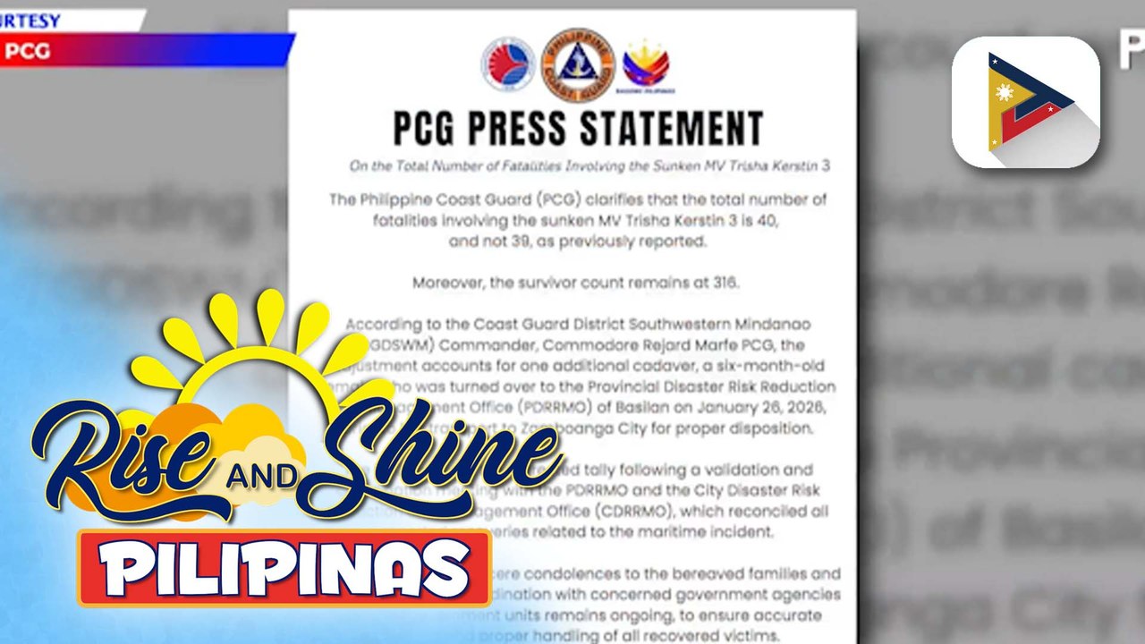 PCG, nilinaw na 40 ang naitalang nasawi sa lumubog na M/V Trisha Kerstin 3 sa Basilan