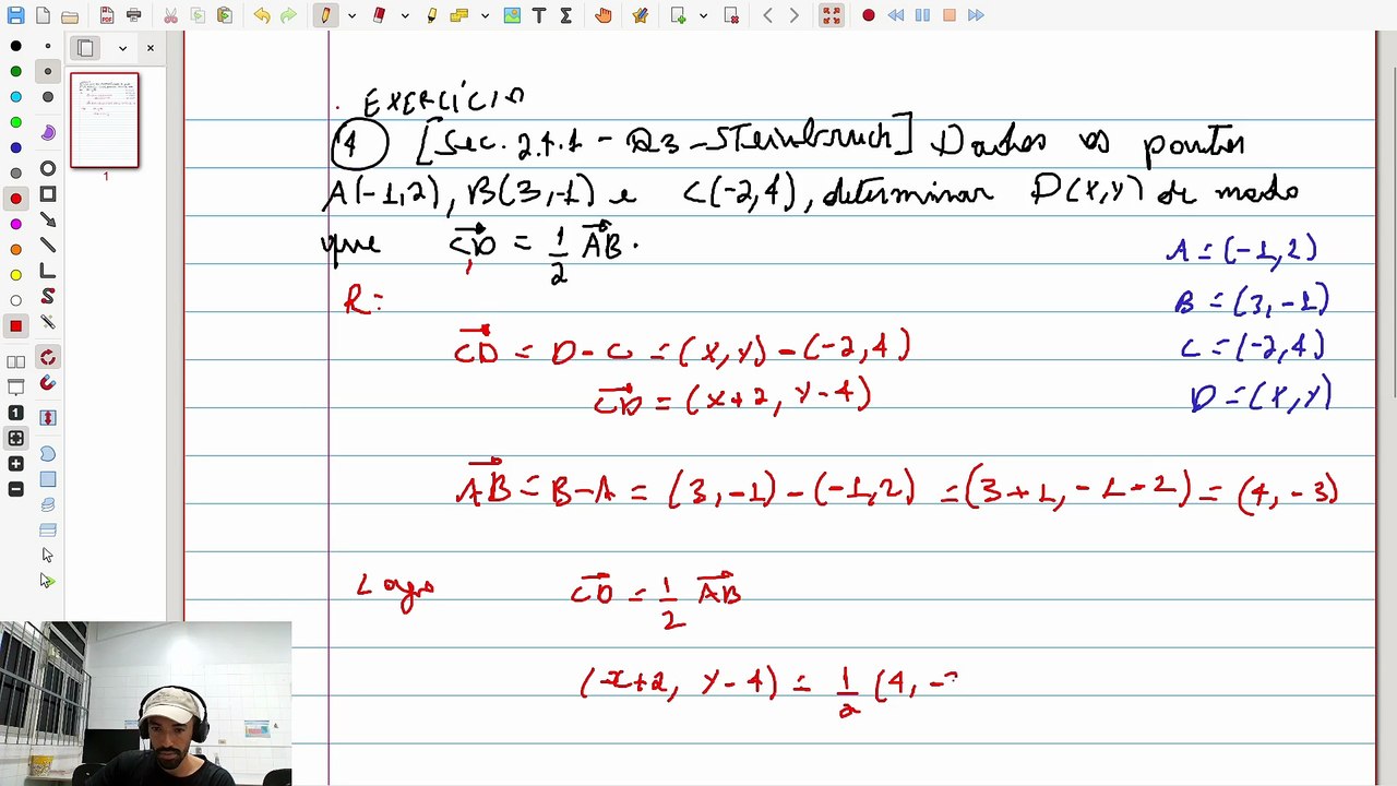 (Exercício 4) [Sec. 2.4.1 - Q.3 - Steinbruch] Determinar D(x,y) de modo que CD=1/2AB | VET&GEO-A2.12