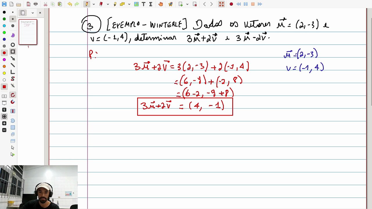 (Exercício 3) [Exemplo  - Winterle ] Dados os vetores u e v determinar 3u+2v ... | VET&GEO-A2.10