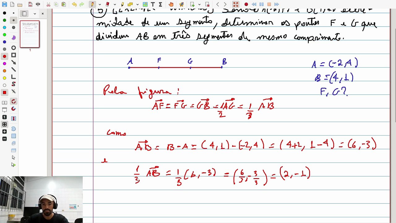 (Exercício 5) [Exemplo  - Winterle ] Determinar os pontos F e G que dividem AB ... | VET&GEO-A2.13