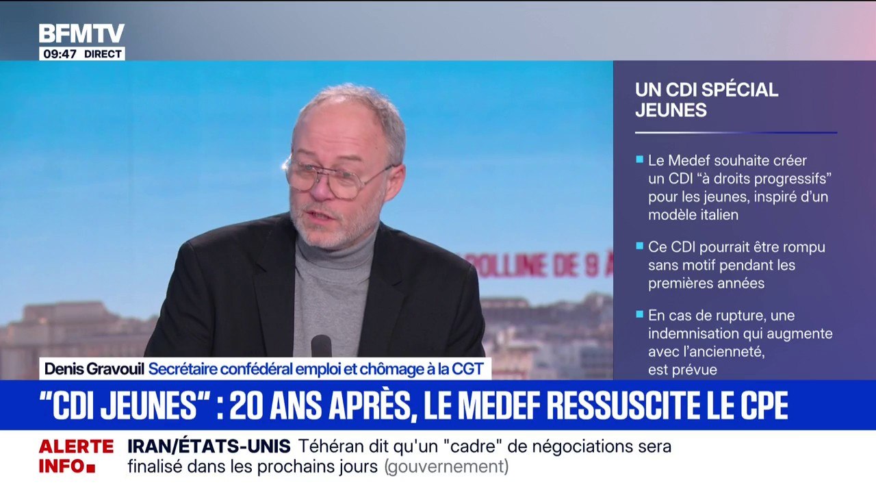 CDI spécial jeunes proposé par le Medef: "C’est inacceptable et ce n’est pas comme ça qu’on créera des emplois", selon Denis Gravouil, secrétaire emploi et chômage à la CGT