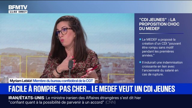 CDI spécial jeunes: Le Medef veut rajouter de la précarité et de la pauvreté pour les jeunes , estime Myriam Lebkiri, membre du bureau confédéral de la CGT