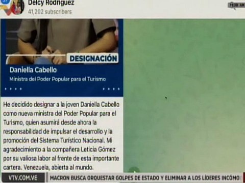 Pdta. (E) Delcy Rodríguez designa a Daniella Cabello como ministra del Poder Popular para el Turismo