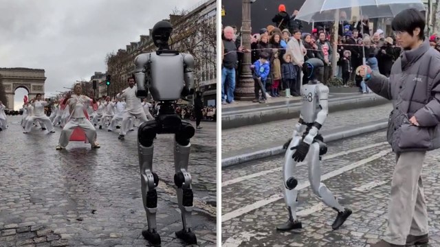 Sorpresa al capodanno cinese: due robot umanoidi rubano la scena sugli Champs-Elysées