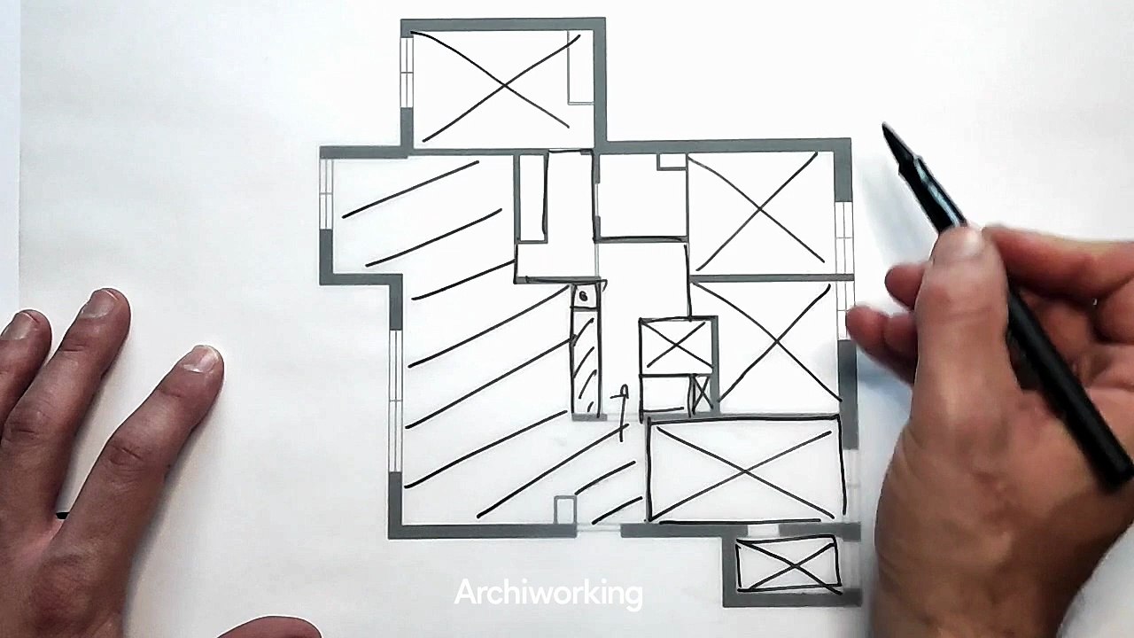 Plan d’appartement 105 m² : suite parentale, cuisine et salle de bain / esquisses et aménagement