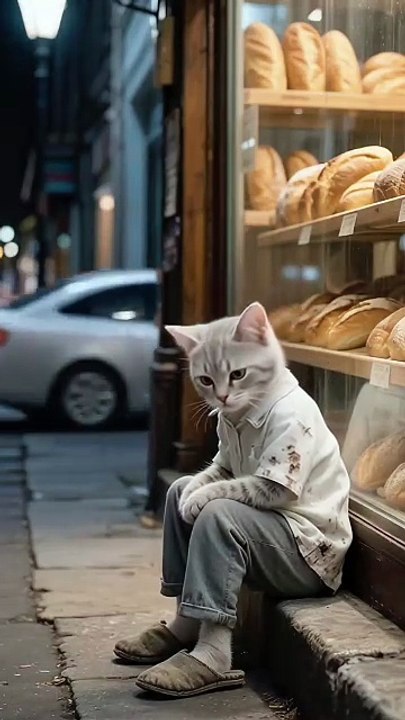 Lonely Cat Sitting on the Street at Night – Emotional & Cute Moment