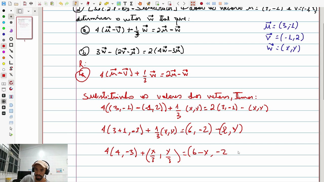 (Exercício 2) [Sec. 2.8 - Q.2 - Steinbruch] u=(3,1) e v=(-1,2) determinar o vetor w | VET&GEO-A2.23