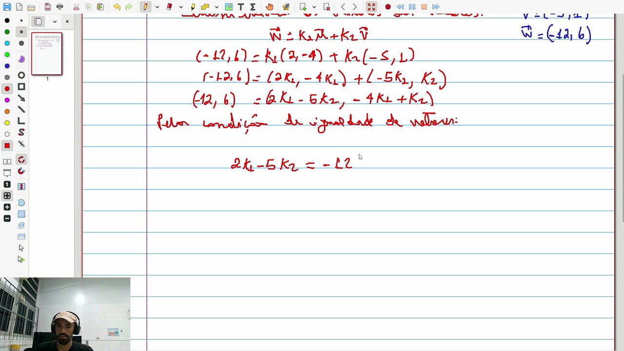(Exercício 5) [Sec. 2.8 - Q.5 - Steinbruch] Determinar k1 e k2 tal que w=k1u+k2v | VET&GEO-A2.26