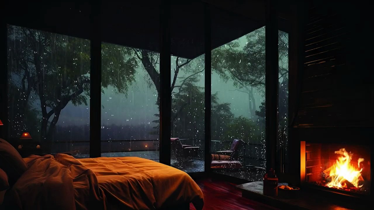 This Rainy Cabin Night Will Melt Your Stress Away 🌧️🔥Rainy Night Cabin with Fireplace