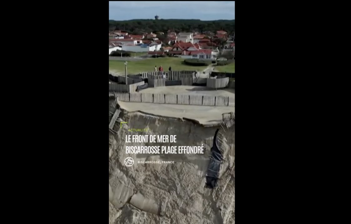Intempéries: une partie de la promenade du front de mer de Biscarrosse Plage effondrée