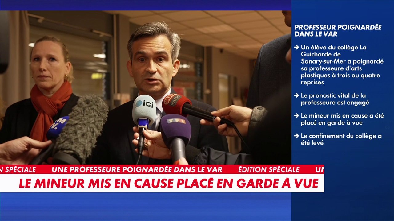 Le point presse du procureur de la République de Toulon après qu'une professeure ait été agressée au couteau par un collégien âgé de 14 ans à Sanary-sur-Mer